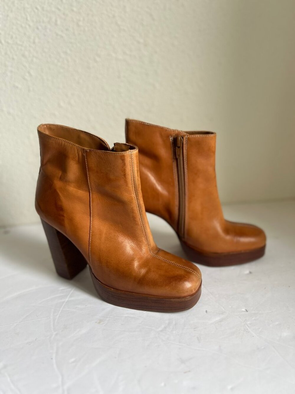 90'S CATHY JEAN ROUND TOE CHUNKY HEEL BOOTS ANKLE BOOTIES SZ 8.5
